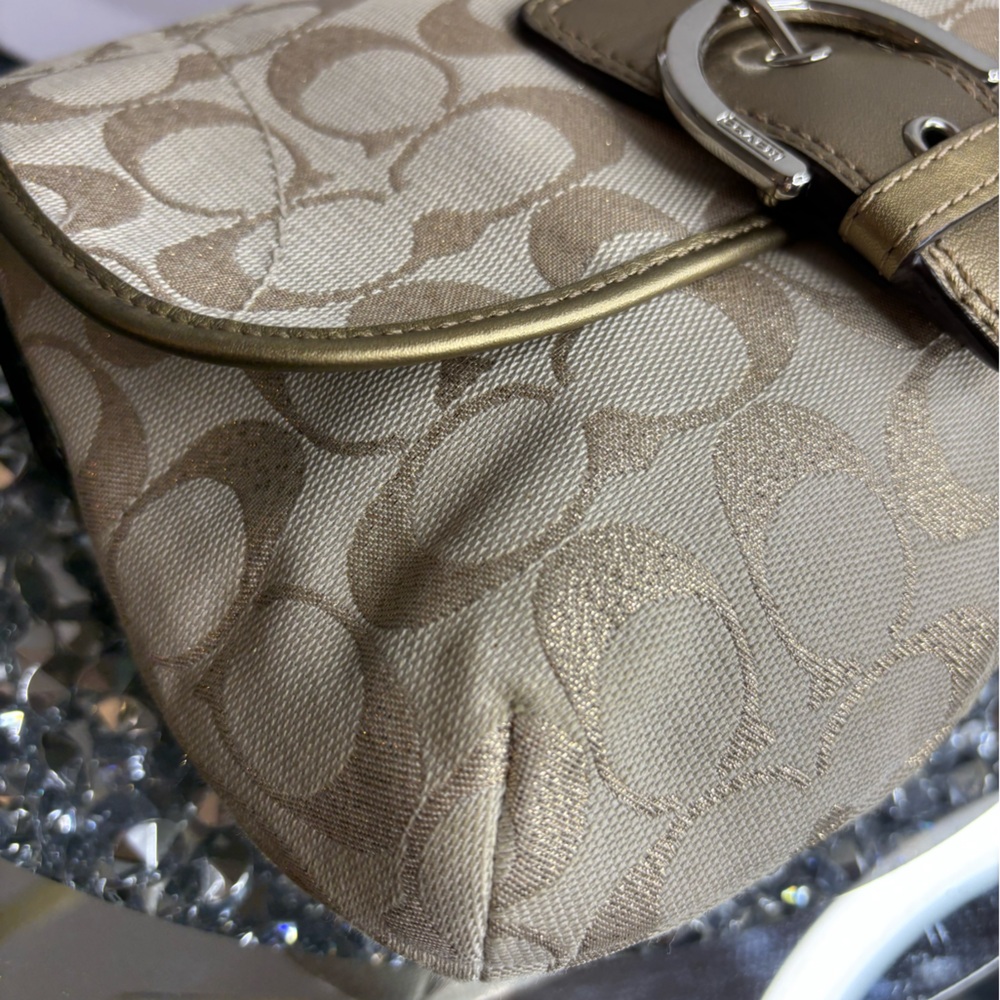 Coach Soho signature C jacquard crossbody bag with gold leather trim EUC - Picture 10 of 12
